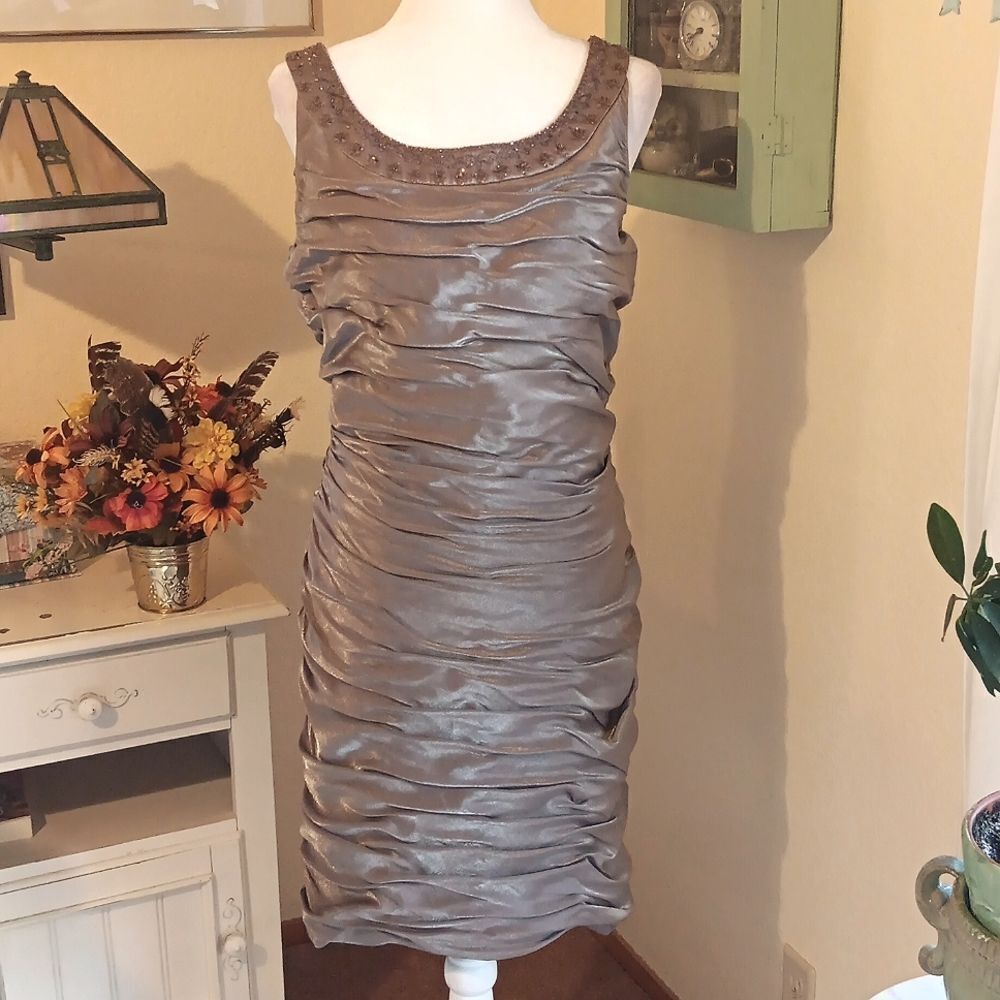 Cachet Bronzy Jeweled Evening Dress. Bodycon,  Royal. Jeweled